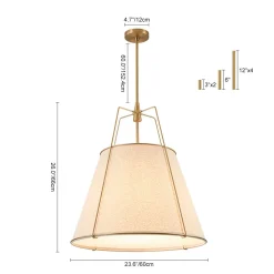 Modern Linen Conical Drum Cage Pendant Light