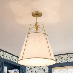 Modern Linen Conical Drum Cage Pendant Light