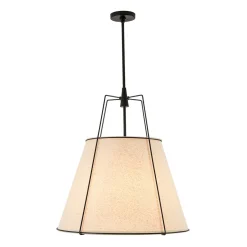 Modern Linen Conical Drum Cage Pendant Light