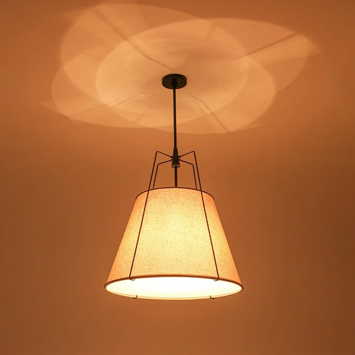 Modern Linen Conical Drum Cage Pendant Light