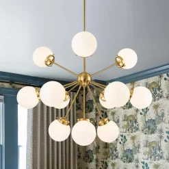 Modern Opal Glass Globe 12-light Sphere Sputnik Chandelier