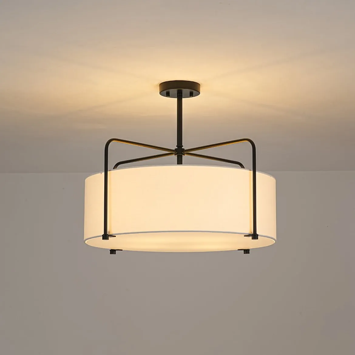 Modern Round White Fabric Drum Cage Semi Flush Mount