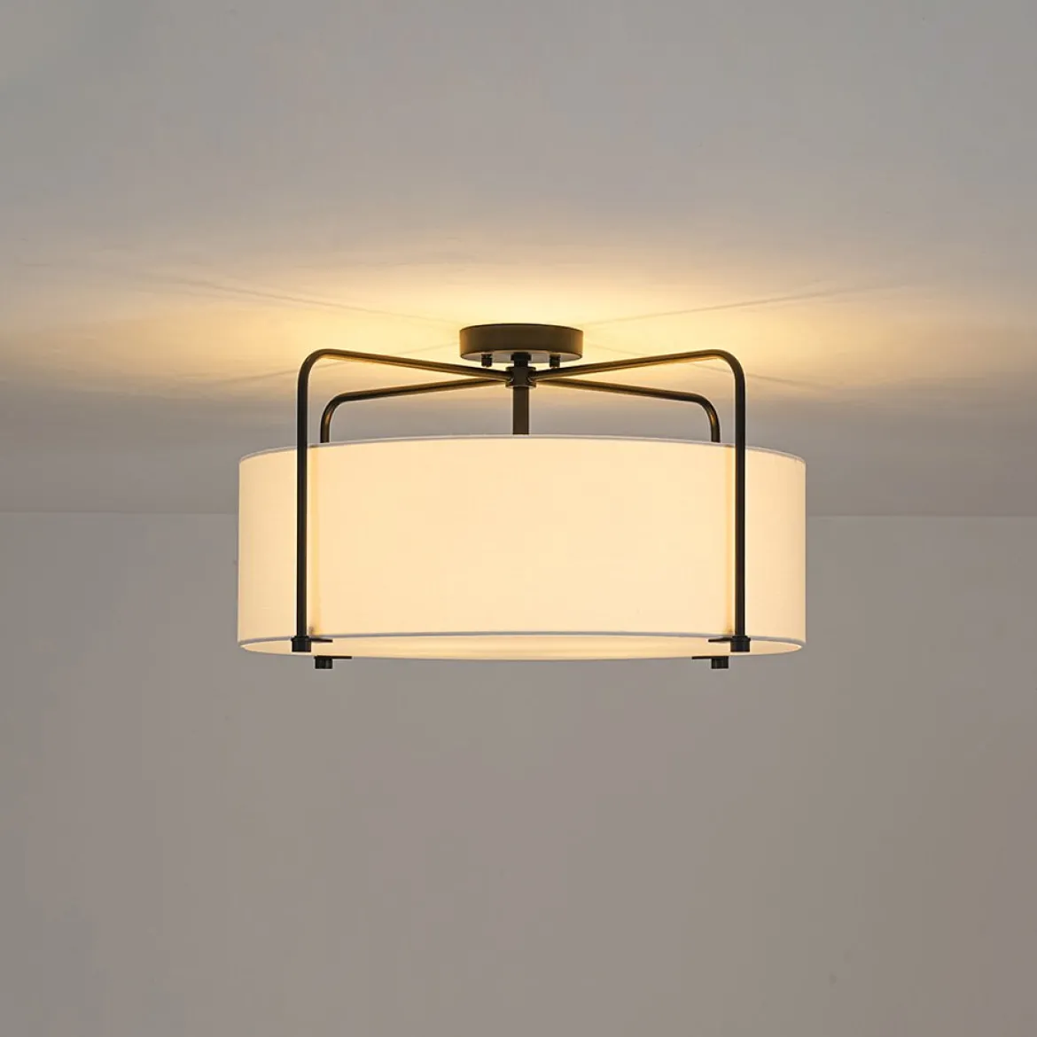 Modern Round White Fabric Drum Cage Semi Flush Mount