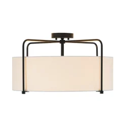 Modern Round White Fabric Drum Cage Semi Flush Mount