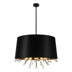 Moody Luxe Starburst Crystal Black Fabric Drum Cage Chandelier