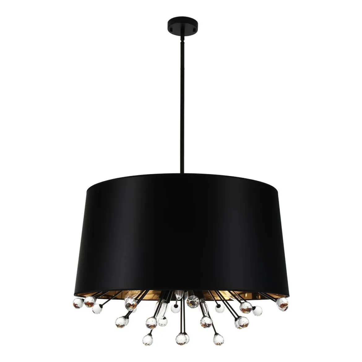 Moody Luxe Starburst Crystal Black Fabric Drum Cage Chandelier