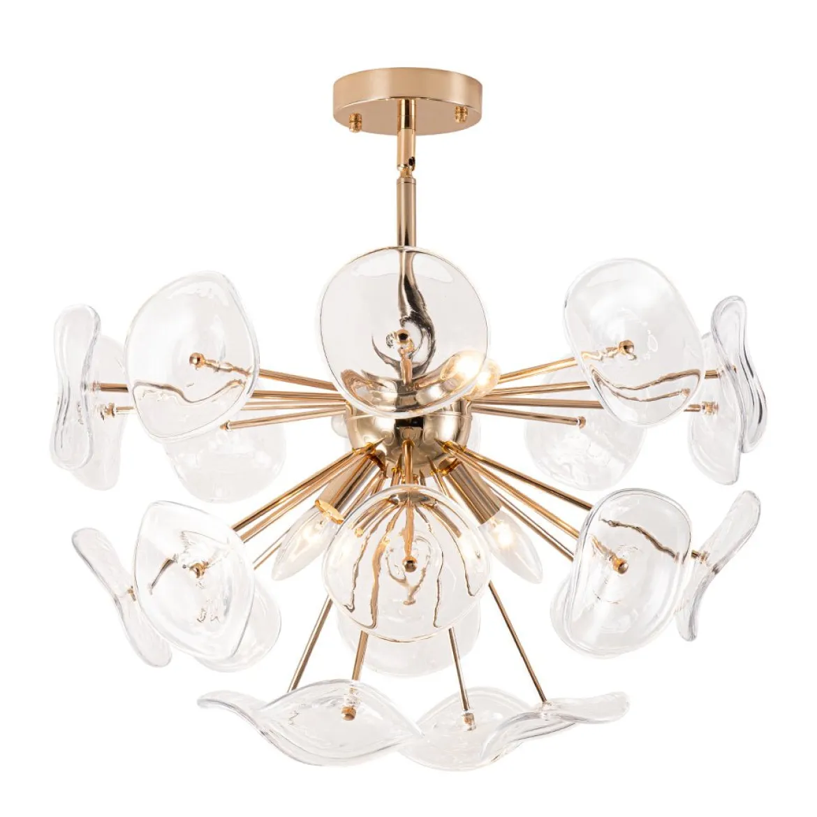 Morning Glory Glass Bloom Sunburst Semi Flush Chandelier