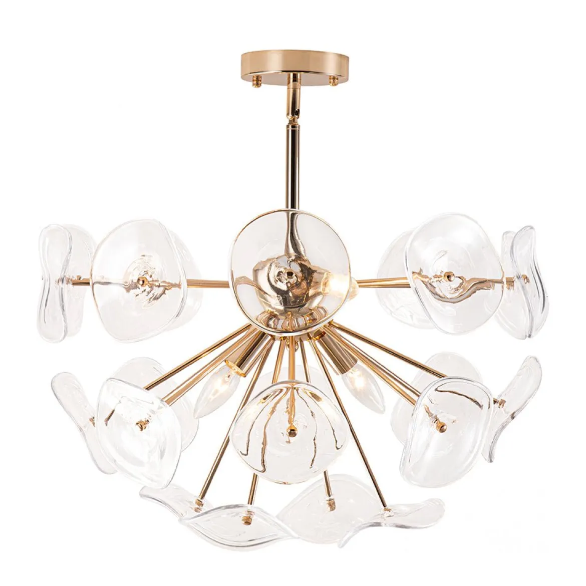 Morning Glory Glass Bloom Sunburst Semi Flush Chandelier