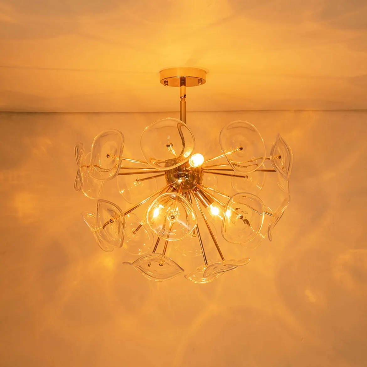 Morning Glory Glass Bloom Sunburst Semi Flush Chandelier