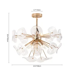 Morning Glory Glass Bloom Sunburst Semi Flush Chandelier