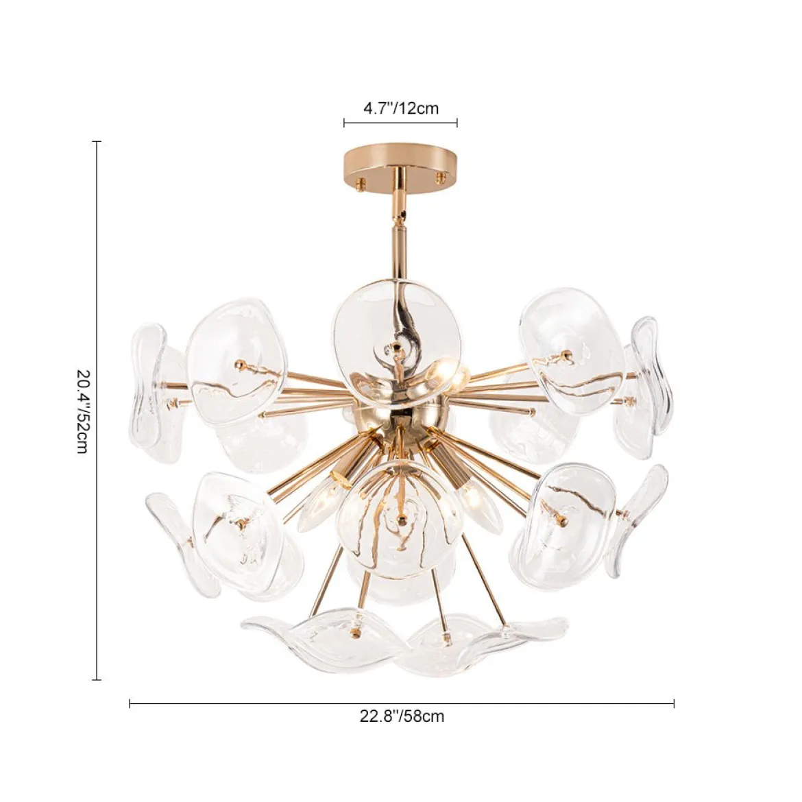 Morning Glory Glass Bloom Sunburst Semi Flush Chandelier
