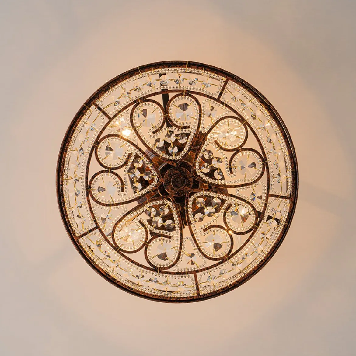 Moroccan Antique Crystal Drum Cage Semi Flush Mount
