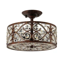 Moroccan Antique Crystal Drum Cage Semi Flush Mount