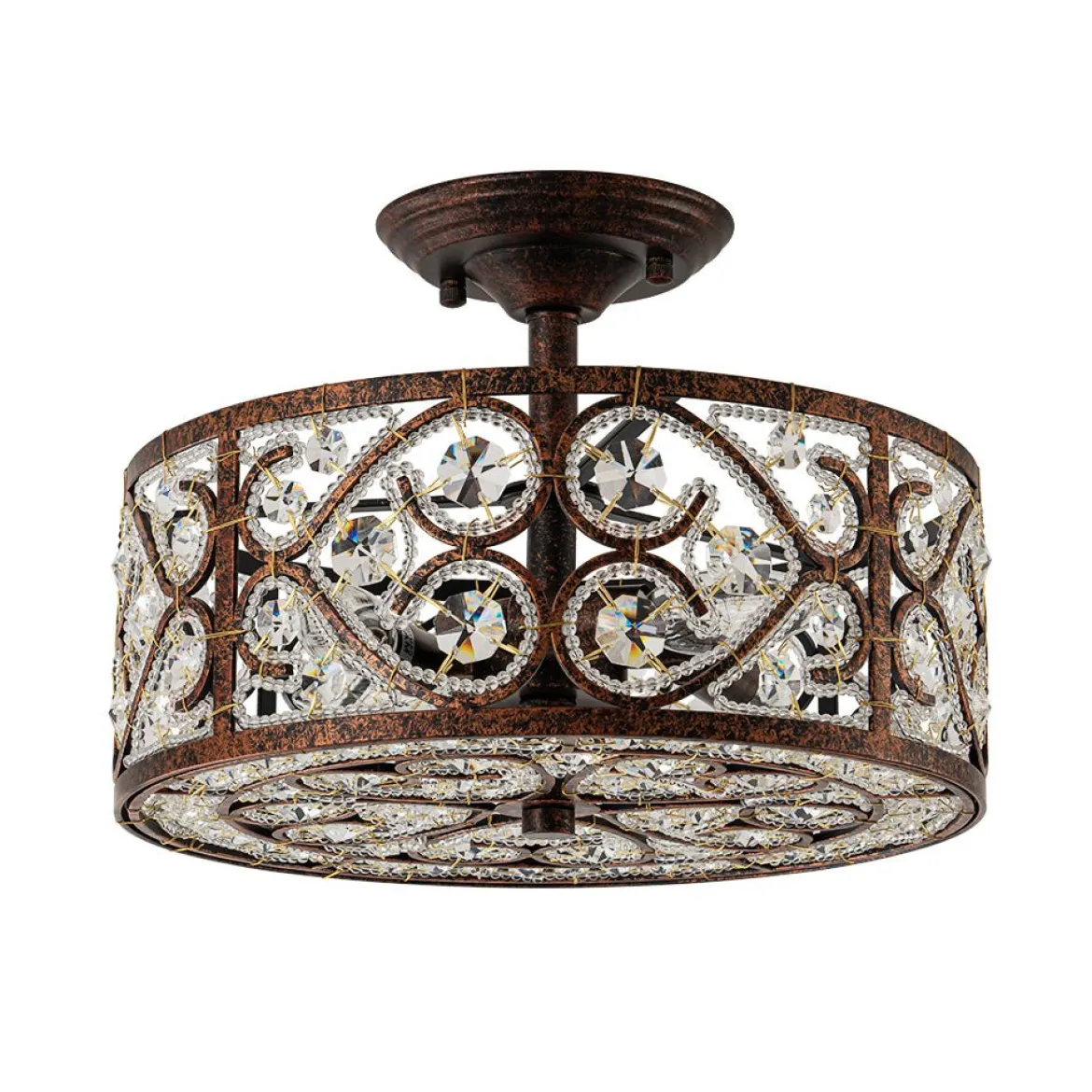 Moroccan Antique Crystal Drum Cage Semi Flush Mount