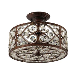 Moroccan Antique Crystal Drum Cage Semi Flush Mount