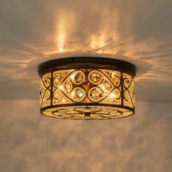Moroccan Antique Crystal Drum Flush Mount Ceiling Light