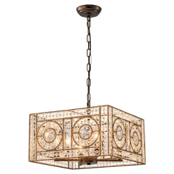 Moroccan Glam Antique Crystal Square Cage Chandelier