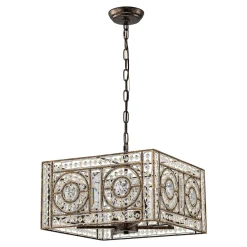 Moroccan Glam Antique Crystal Square Cage Chandelier