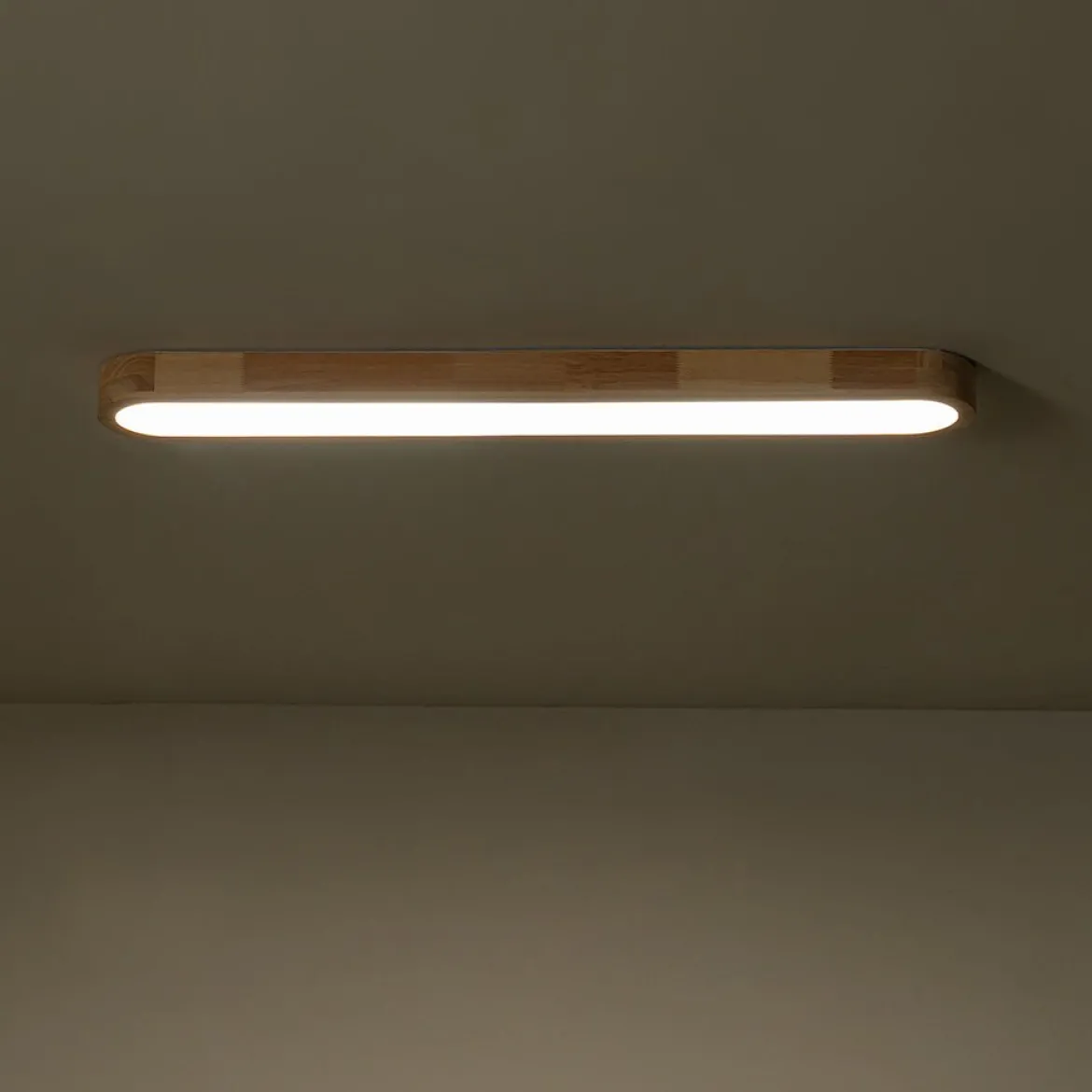Natural Wood Long Oval Dimmable LED Flush Mount Light