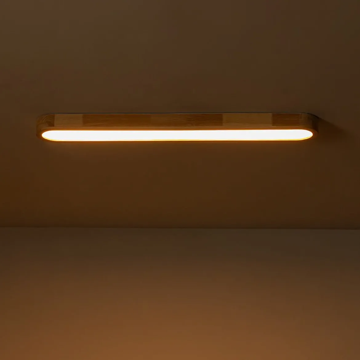 Natural Wood Long Oval Dimmable LED Flush Mount Light