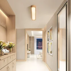 Natural Wood Long Oval Dimmable LED Flush Mount Light
