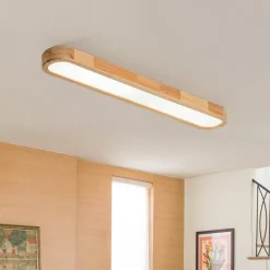 Natural Wood Long Oval Dimmable LED Flush Mount Light