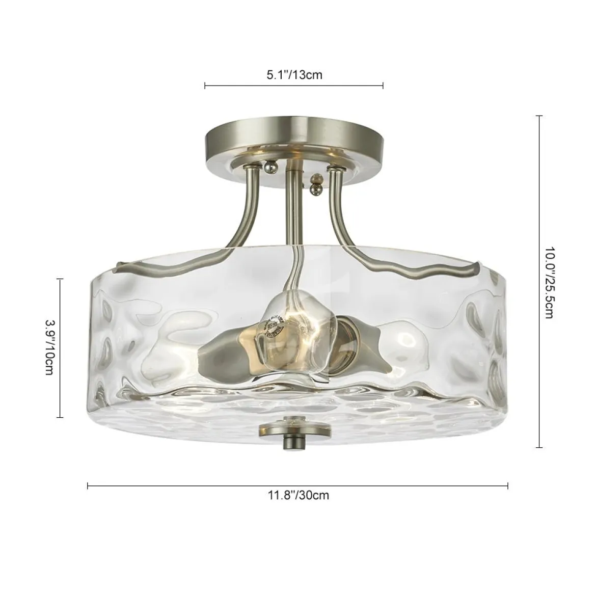 Nickel Hammered Glass Semi Flush