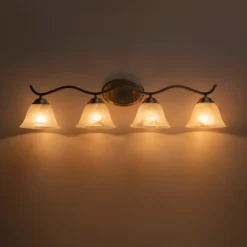 Nickel 4-Light Cloud Glass Bell Shade Vanity Light