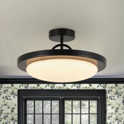 Nordic Black White Dimmable LED Round Semi Flush Mount