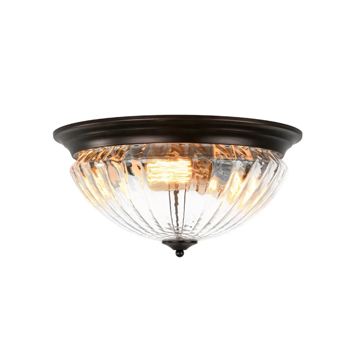 Oil Rubbed Bronze Fluted Glass Flush Mount Ceiling Light