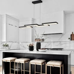 (OpenBox) Black 4-light Rectangular Dimmable LED Kitchen Island Pendant