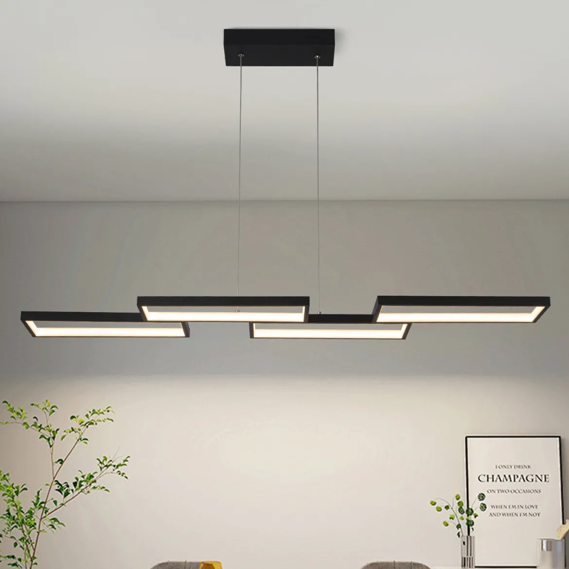 (OpenBox) Black 4-light Rectangular Dimmable LED Kitchen Island Pendant