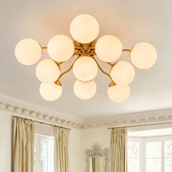 (OpenBox) Bloom Brass Frosted Glass Bubble Semi Flush Chandelier