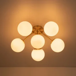 (OpenBox) Bloom Brass Frosted Glass Bubble Semi Flush Chandelier