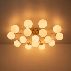 (OpenBox) Bloom Brass Frosted Glass Bubble Semi Flush Chandelier