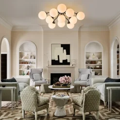 (OpenBox) Bloom Brass Frosted Glass Bubble Semi Flush Chandelier