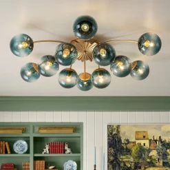 (OpenBox) Bloom 12-Light Blue Glass Bubble Semi Flush Chandelier