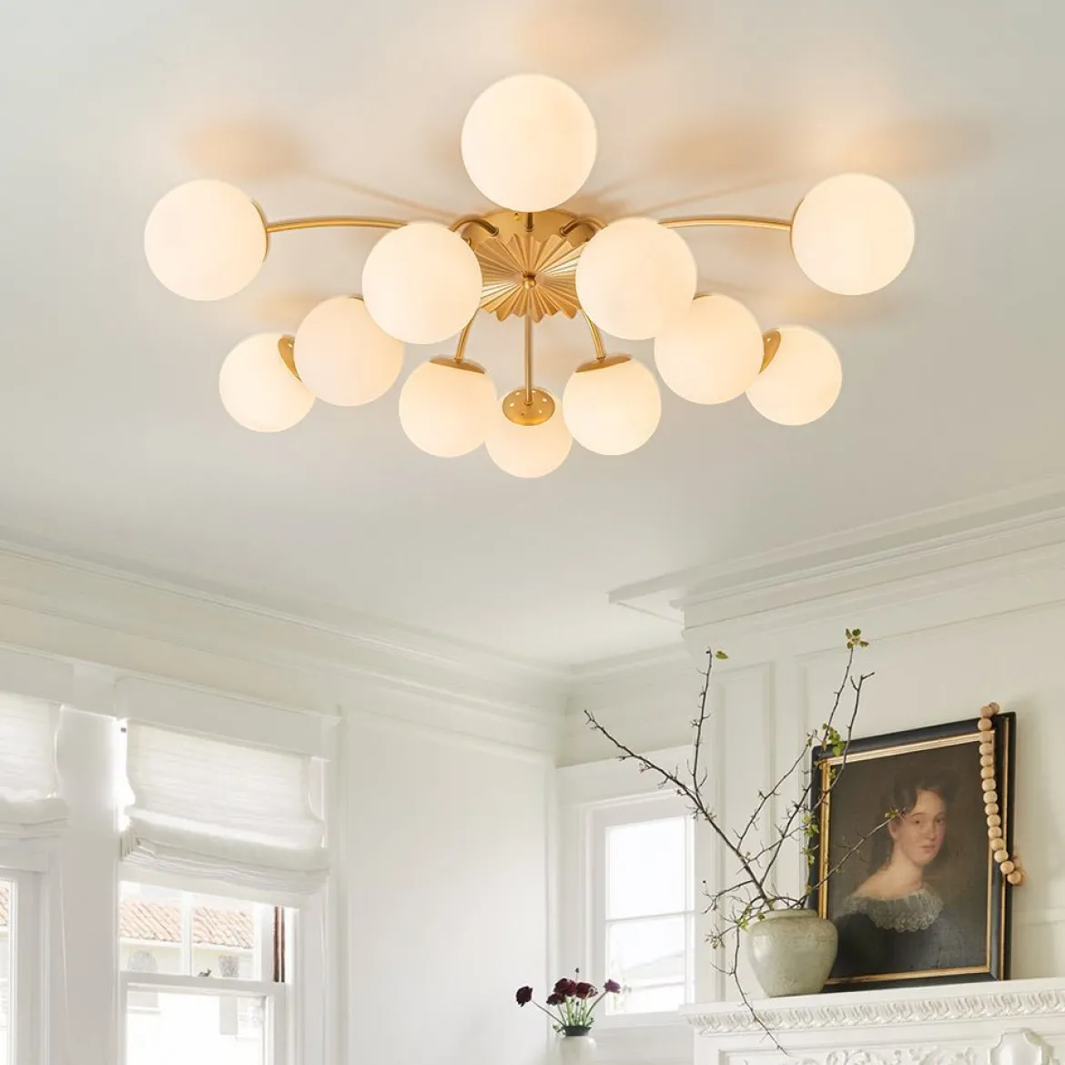 (OpenBox) Blossom 12-Light Opal Glass Bubble Semi Flush Chandelier