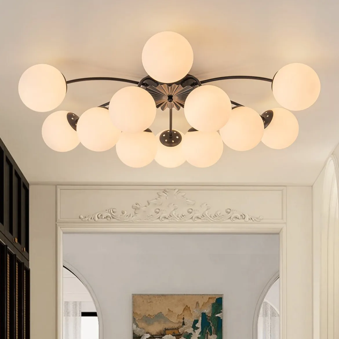 (OpenBox) Blossom 12-Light Opal Glass Bubble Semi Flush Chandelier