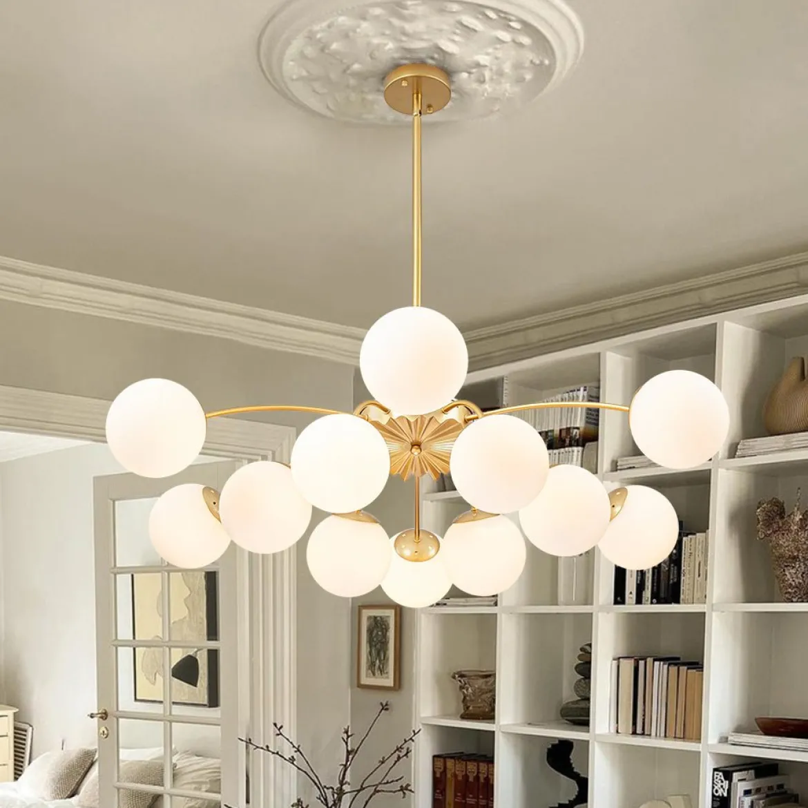 (OpenBox) Blossom 12-Light Opal Glass Bubble Semi Flush Chandelier