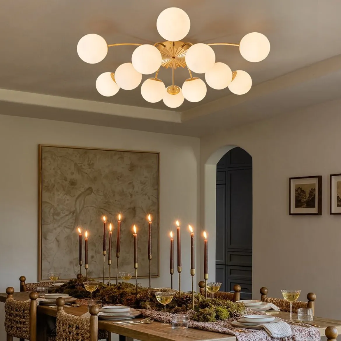 (OpenBox) Blossom 12-Light Opal Glass Bubble Semi Flush Chandelier