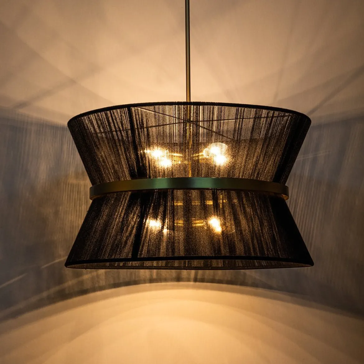 (OpenBox) Boho 2-Tier Woven Thread Tapered Drum Pendant Light