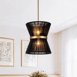 (OpenBox) Boho 2-Tier Woven Thread Tapered Drum Pendant Light