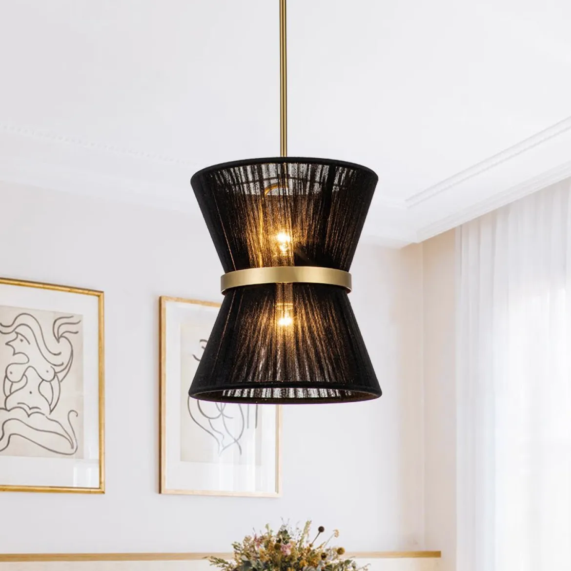 (OpenBox) Boho 2-Tier Woven Thread Tapered Drum Pendant Light