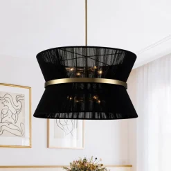 (OpenBox) Boho 2-Tier Woven Thread Tapered Drum Pendant Light