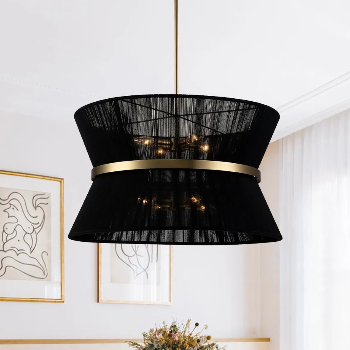 (OpenBox) Boho 2-Tier Woven Thread Tapered Drum Pendant Light
