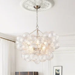 (OpenBox) Brass Cluster Ribbed Glass Globe Bubble Chandelier