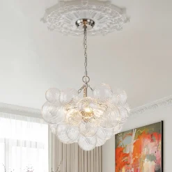(OpenBox) Brass Cluster Ribbed Glass Globe Bubble Chandelier