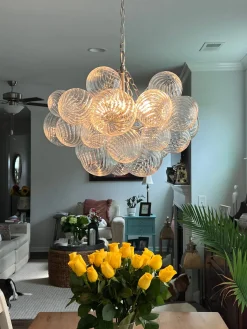 (OpenBox) Brass Cluster Ribbed Glass Globe Bubble Chandelier