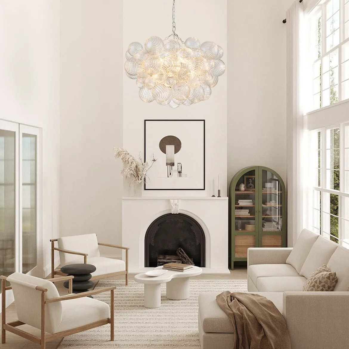 (OpenBox) Brass Cluster Ribbed Glass Globe Bubble Chandelier